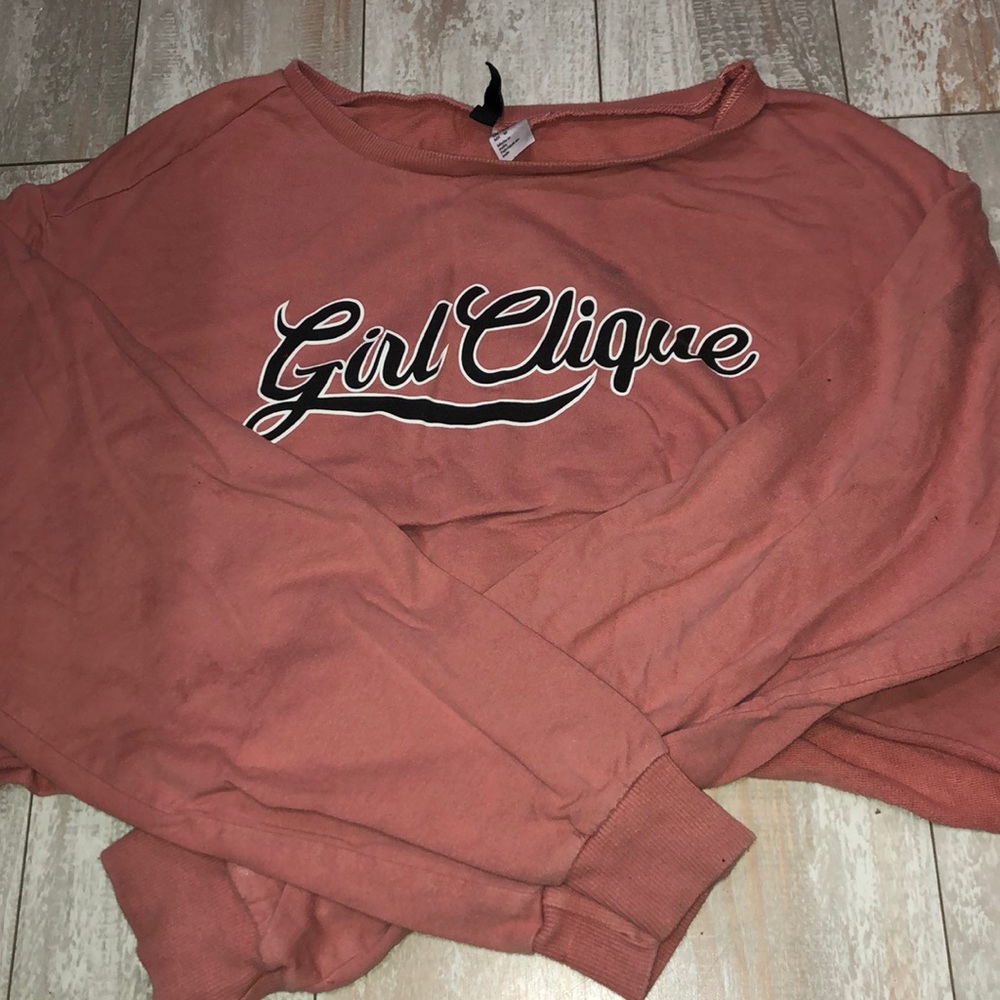 cropped pink crew neck sweater